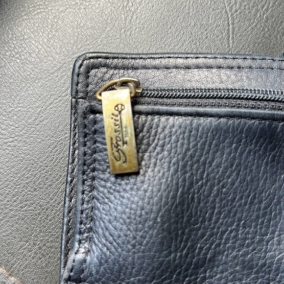 Fossil | Black Leather Checkbook Holder Wallet Change Purse - Picture 3 of 9